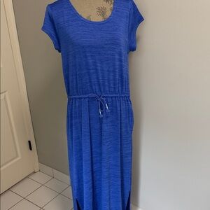 T by Talbots Long Maxi Tie Waist Royal Blue CrissCross Back SS Lounge Dress NWT